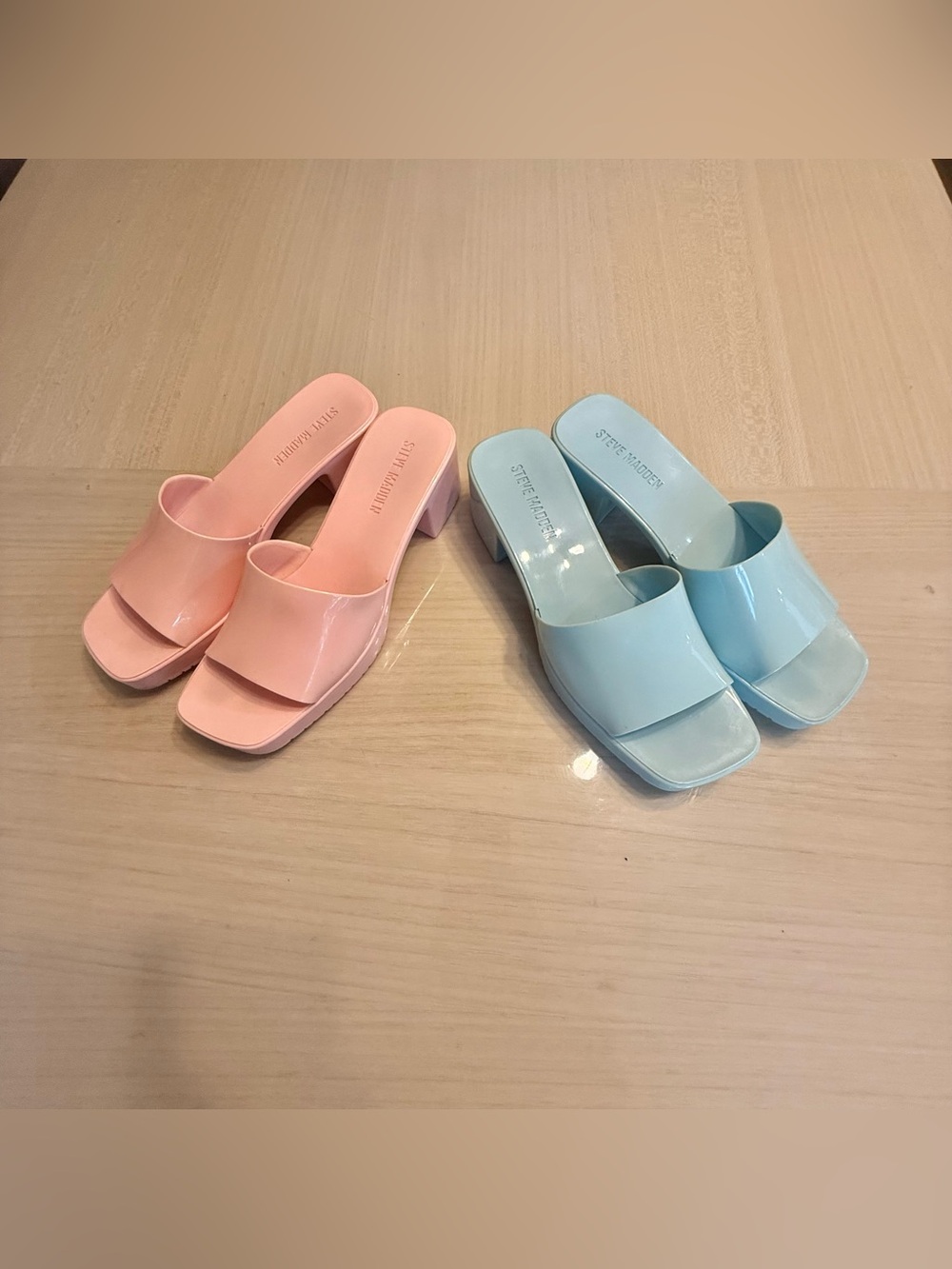 🩵 Steve Madden Harin Sandals Pink Baby Blue Patent Slide Mules 10 Barbie